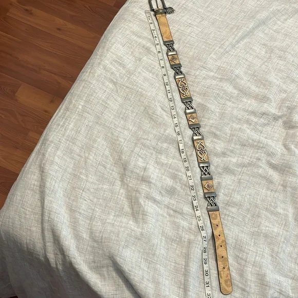 Streets Ahead Santa Monica tan leather belt with silver, turquoise, and …